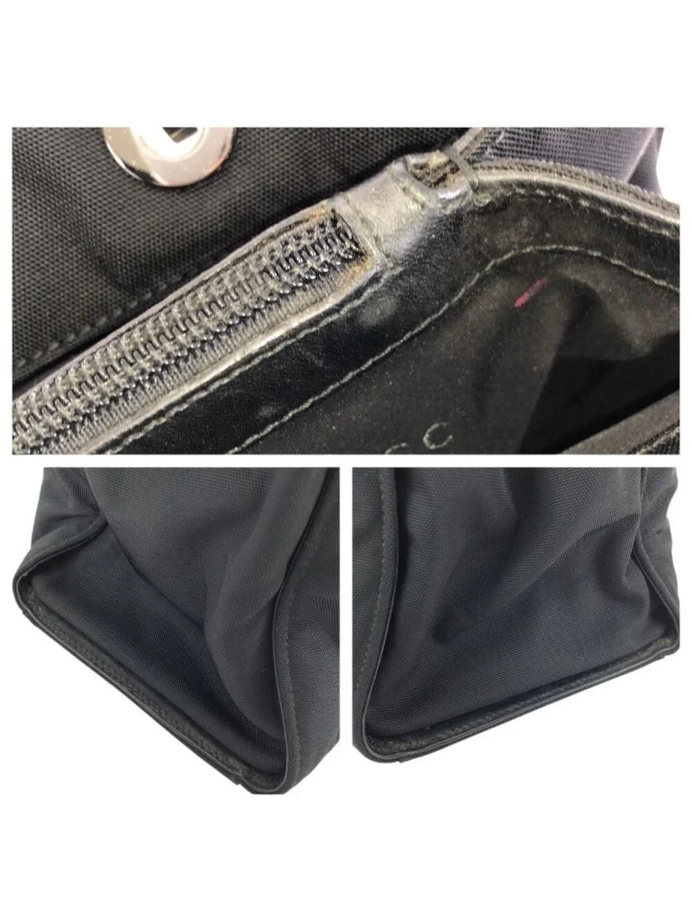 Gucci Bamboo Black Silver Nylon 002 Tote